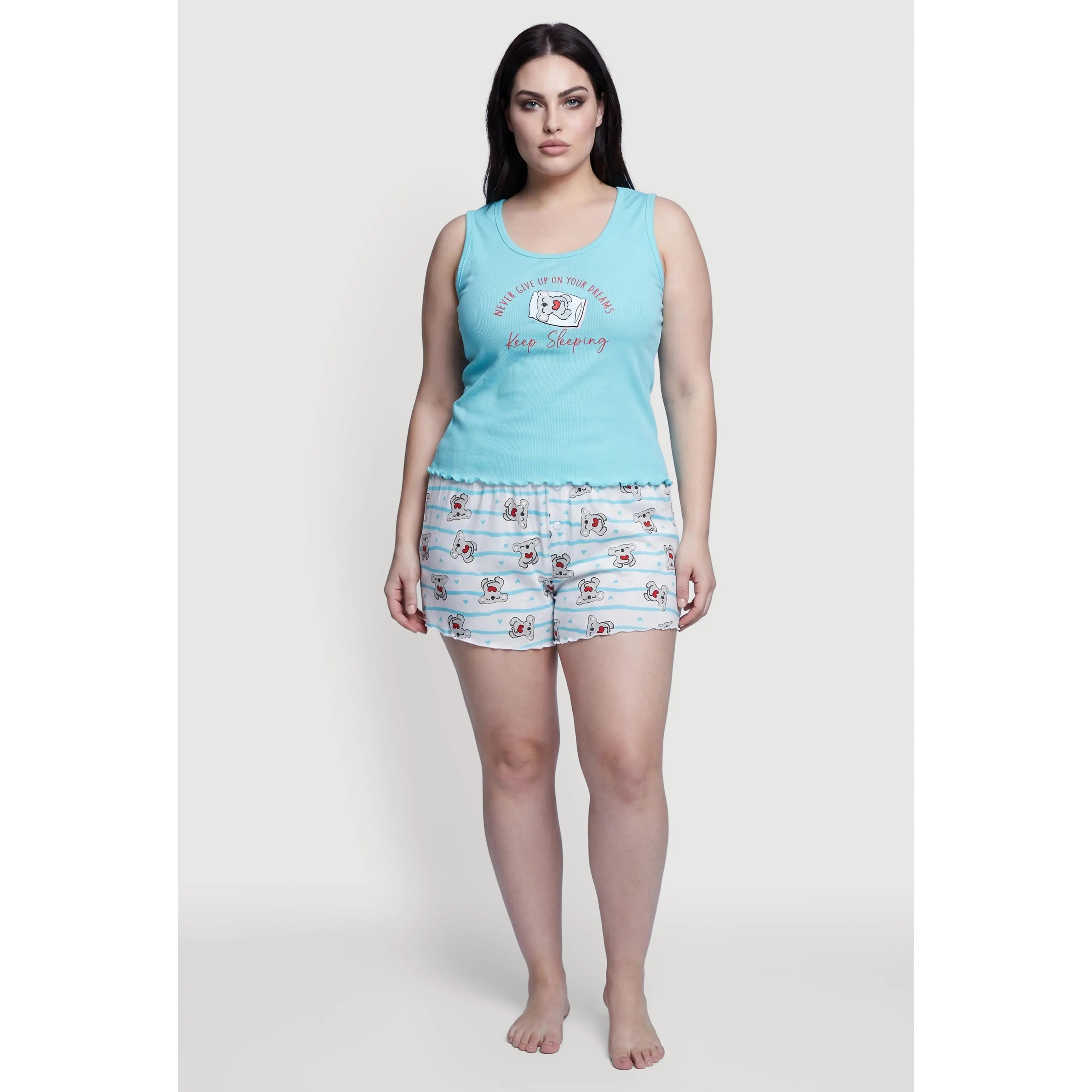 Plus Size Koala Graphic Print Pajama Tank Top and Shorts