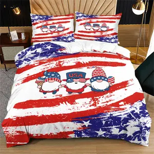 Patriotic 4th of July Gnomes Duvet Cover Set, Grunge American Flag Bedding Set, 3D Digital Print Bed Set with 1/2 Pillowcases - No Core, Soft Microfiber, All-Season Bedding for Modern Bedrooms Bedding Set