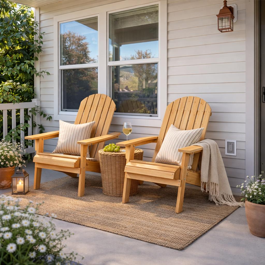 Yaheetech 2026 Upgrade Folding Adirondack Chair Set of 2 Outdoor Solid Wood Garden Chair Weather Resistant, Fire Pit Lounge Chairs for Garden/Yard/Patio/Lawn