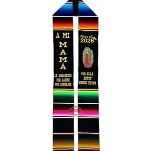 A mi mamá Virgen Black Graduation Stole Sarape Sash Preorder - Classic Design for Hispanic Graduates