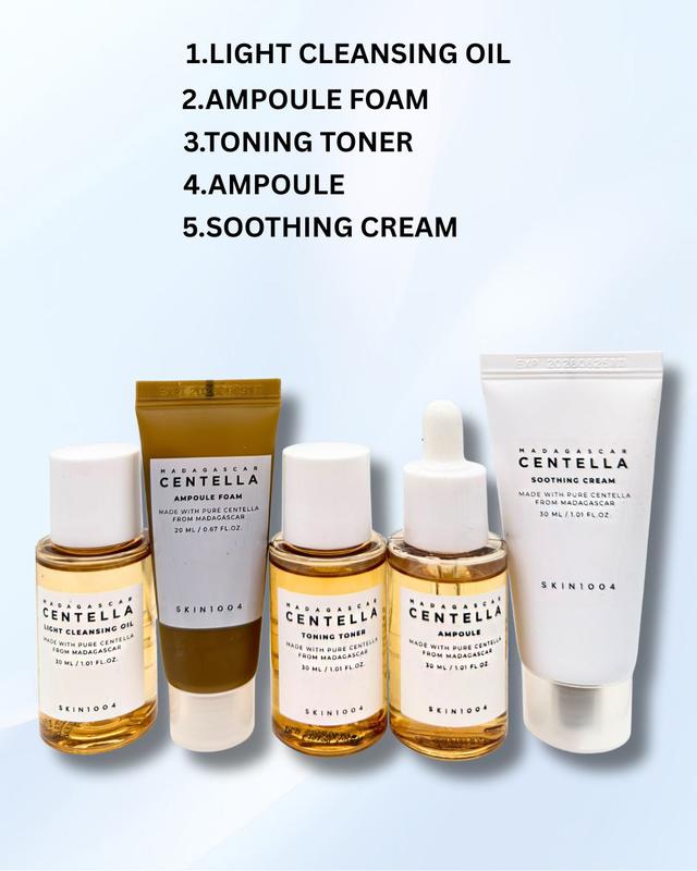 Skin1004] Madagascar Centella Travel Kit, Toner, Ampoule, Soothing Cream, Cleansing Oil, Ampoule Foam, Basic Skincare Box, Compact Size, Gift Sets.