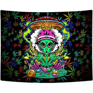 60in x 40in tapestry Weed Tapestry Trippy Cool Alien Stoner Tapestry for Men Psychedelic Mushroom Snail Tie Dye Tapestry for Bedroom Aesthetic Colorful Cannabis Marijuana Leaf for Living Room Dorm Wall Decor,