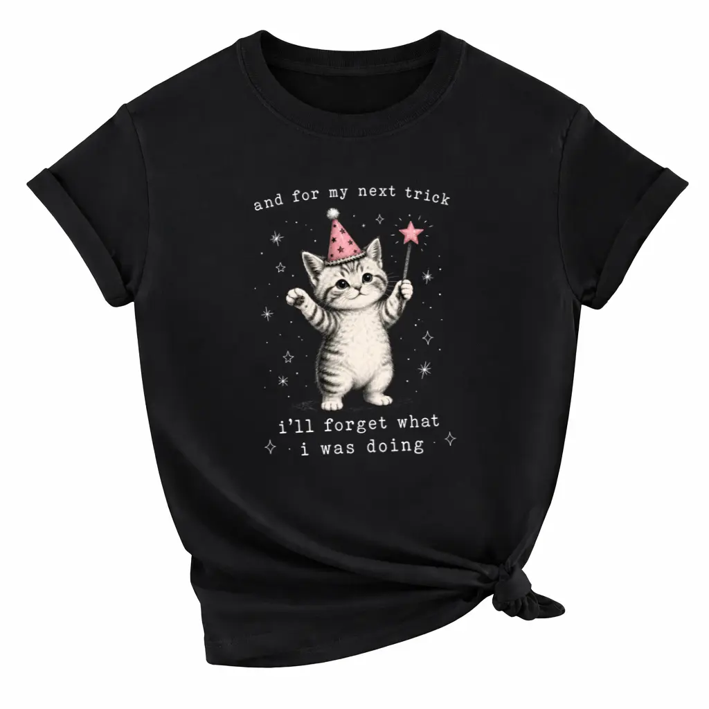Magician Wizard Cat Funny Quote Graphic Oversized Comfort Cotton T-Shirt, Cute Humor Pet Outfit, Funny Valentine Gift For Lover Friend, Best Humorous Holiday Present Fashion Casual Tee