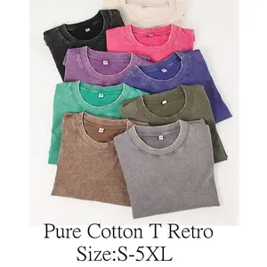 2PCS 4XL-5XL Cotton Washable T-shirt Drop-shoulder Sleeve Men Women Vintage Short-sleeve T Shirts Solid Color Hip Hop Loose Tees