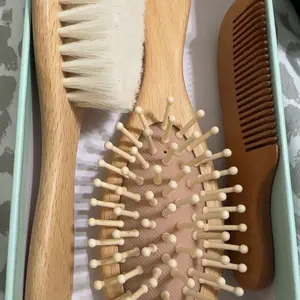 Wooden Baby Hair Brush Set With Natural Bristles