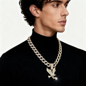 Ice Out Chain for Men Premium Zircon Stones Hypoallergenic Durable Hip-Hop Streetwear Chain Necklace Men，New Trendy Eagle Pendant Cuban Chain – Unisex, Minimalist & Versatile Necklace for Men & Women &，men's valentine's gifts，men's jewelry