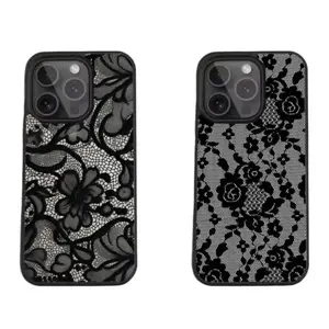 Lace Print Pattern Mirror Phone Cases For iPhone 17 16 15 14 13 12 11 Promax Pro Air Plus Glass Black Shockproof Protective Cover Gift For Christmas Halloween Birthday