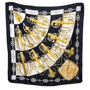 Pre-owned HERMÈS Silk Bag Accessories Hermes Black Carre 90 Scarf H25042716