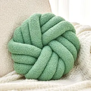 Knot Pillows, 14 Inch Decorative Throw Pillows Round Pillows Cushion, Soft Handmade Knotted Ball Pillow Plush Cushion Home Decor for Bed Couch Living Room (Sage Green, 14 Inch)