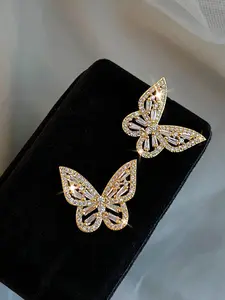 Elegant Butterfly Earrings, Full Diamond Design, Light Luxury Fairy Style, Trillion Zircon, Daily Commute Jewelry, Perfect for Everyday Wear, Lightweight Earring