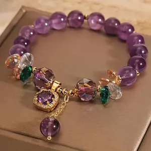 Amethyst Bead Bracelet with Cubic Zirconia, Uncoated Fashion Women'S Jewelry - Vintage, Suitable for Wear And Gift Giving