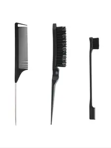 Hair Styling Comb Set, 3pcs Hair Styling Comb Set, Teasing Hair Brush, Rat Tail Comb, Black Double Sided Edge & Back Brushing, Combing, Slicking Hair for Women Baby Hair for Women Baby Hair