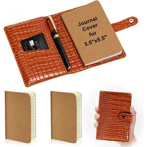 Brown Faux Leather Journal Cover Compatible Field Notes with 2 count Mini Notebook 3.5 x 5.5 PU Leather Pocket Size Notebook with Pen Holder Pocket for Moleskine Cahier Small Man Business (No Pen)