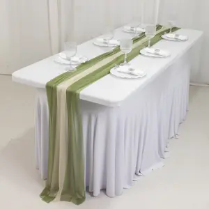20-Pack Sheer Table Runners Dusty Sage Green Beige, 9ft Long Sheer Drapes Table Decor, Wrinkle-Free