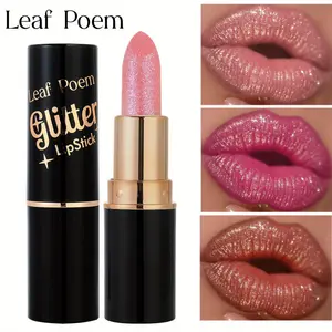 Coral Pearlescent Lipstick - Waterproof Long-Lasting Shimmer Gloss with Golden Cap, Non-Sticky Moisturizing Formula, Creamy Texture, Multi-Color Shades, Everyday Lipwear, Glam Makeup, Glossy, Lipgloss