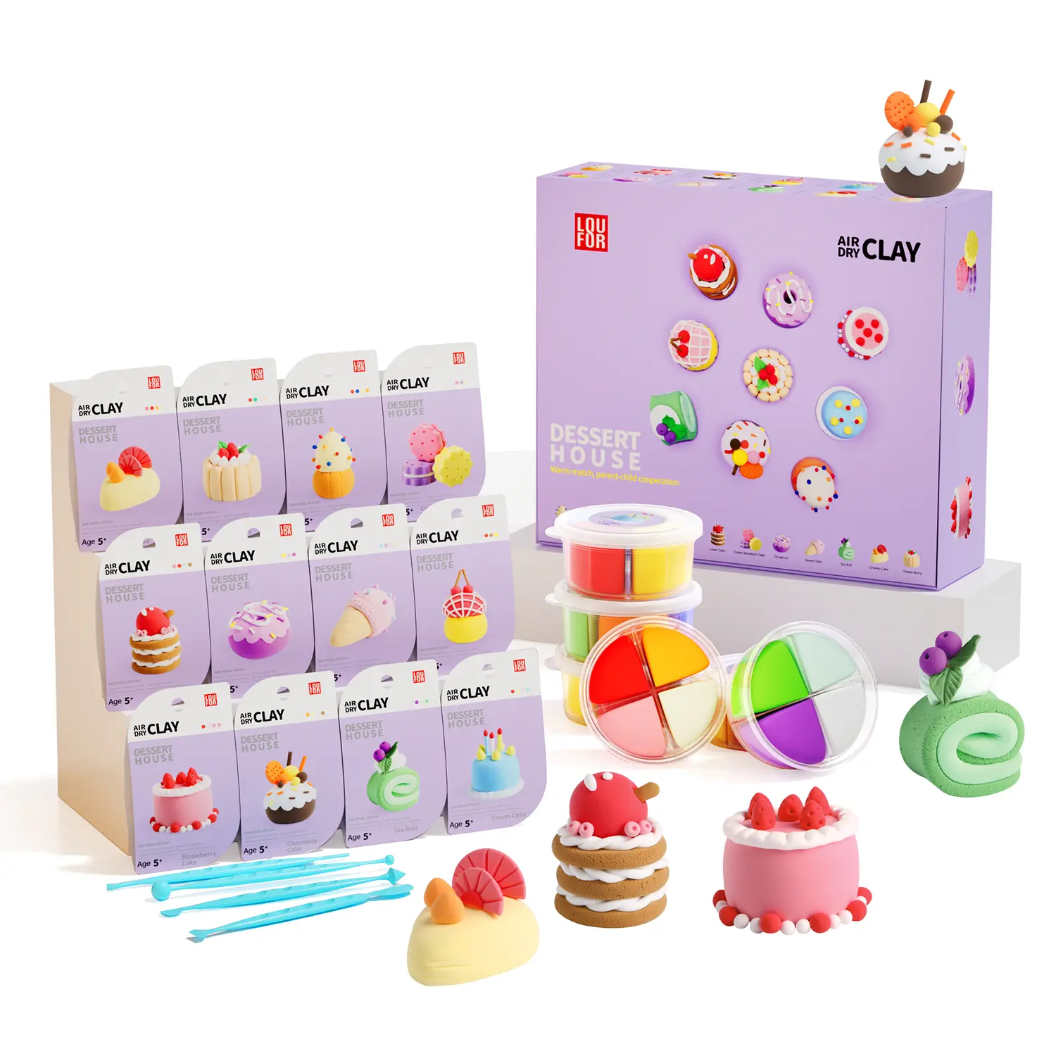 【LOUFOR】12 Boxes Eco-Friendly Air Dry Clay Kit for Kids 5-8+ Years, Ultra Light & Soft, Safe & Non-Toxic, DIY Modeling Clay with Sculpting Tools & Tutorials, Art for Kids Gifts for Girls, Christmas Black Friday Plastic Gift Set