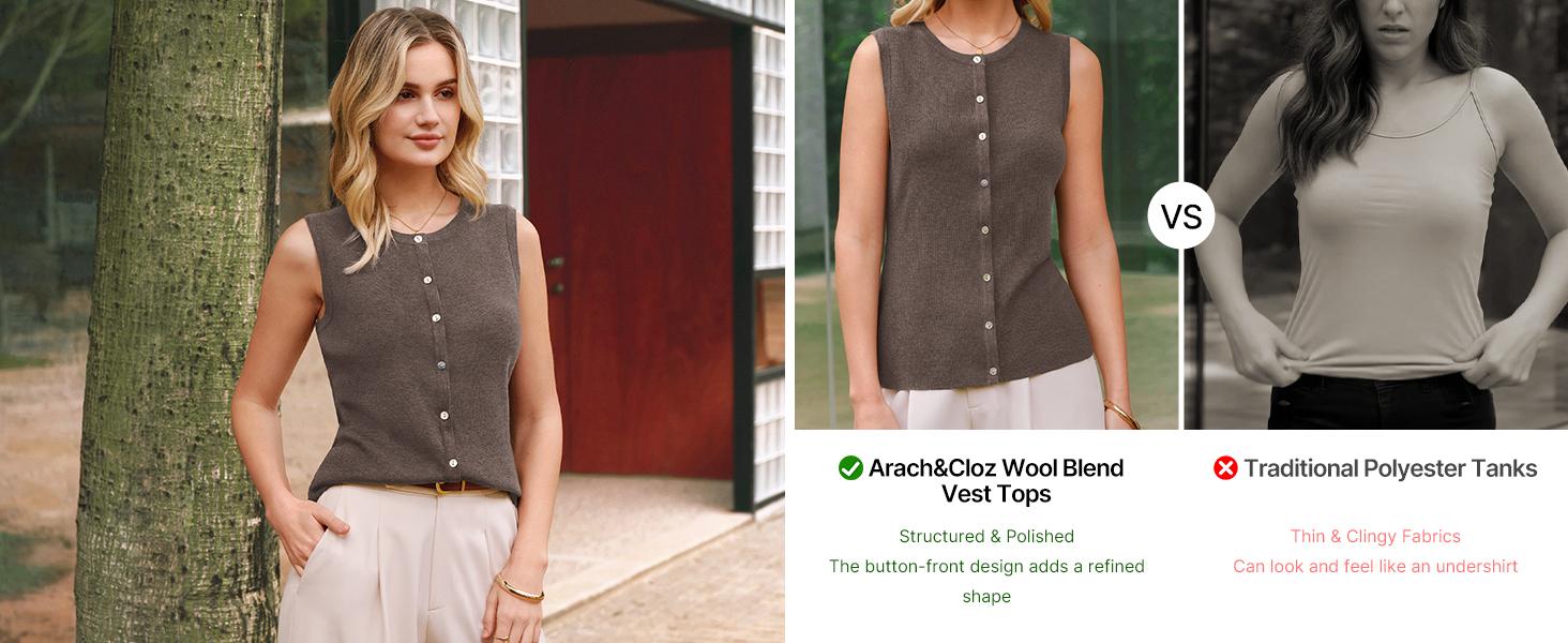 Arach&Cloz Women's Wool Blend Non See Through Button Down Business Casual Tank Tops 2026