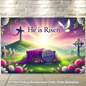 2D Flat, 2D Flat Printing Backdrop Banner 1pc, Easter Scenery Symbolizes Resurrection Polyester Fabric Background Cloth, Vibrant Wall Hanging Polyester Fabric for Living Room, Bedroom, Office, or Party Decor, Party Backdrop, Seasonal Display, Festive