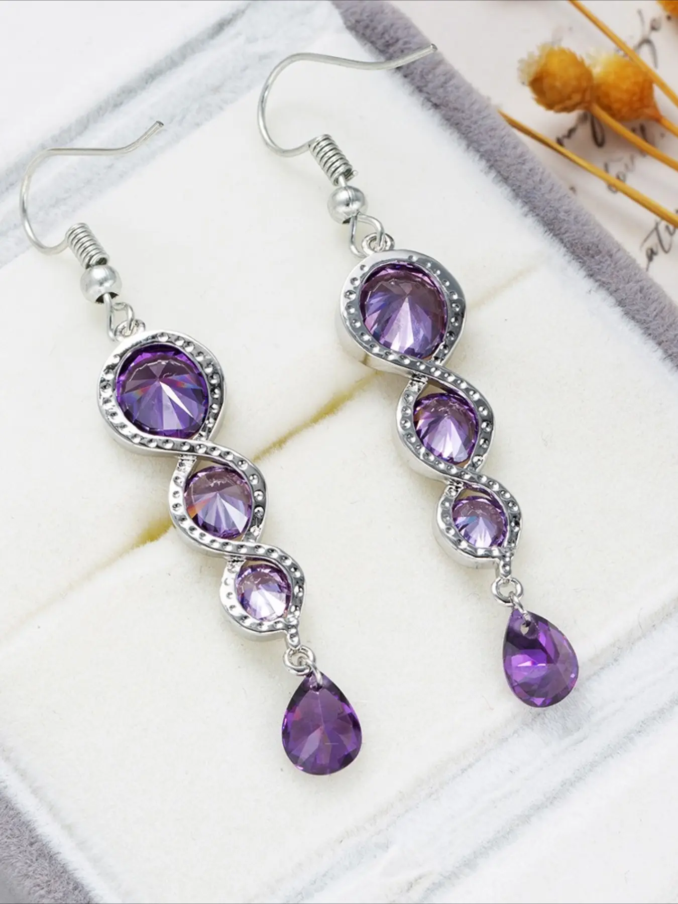 Fashion Purple Zircon Dangle Long Earrings, Drop Earrings ,Elegant Jewelry Accessory, Stylish Design for Daily Wear, Perfect Gift Idea, Trendy Fashion Statement Piece