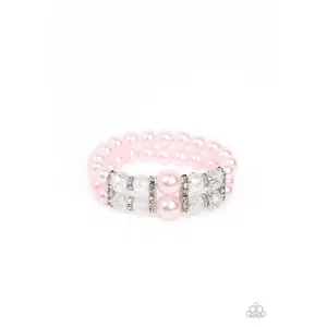 Timelessly Tea Party - Pink Pearl Iridescent Crystal Silver Accent Stretchy Bracelet - Paparazzi