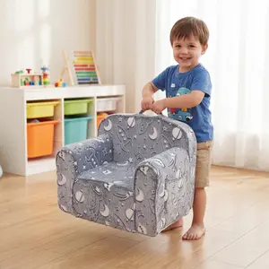 Children’s armchair — gray rocket glow‑in‑the‑dark flannel children’s sofa. Soft and comfortable, equipped with a convenient handle, suitable for children aged 18 months and above. Foam children's sofa is a great gift for Christmas and birthdays