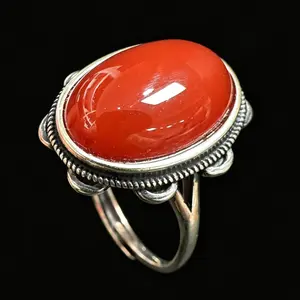 Vintage Large Natural Carnelian 925 Sterling Silver Adjustable Ring