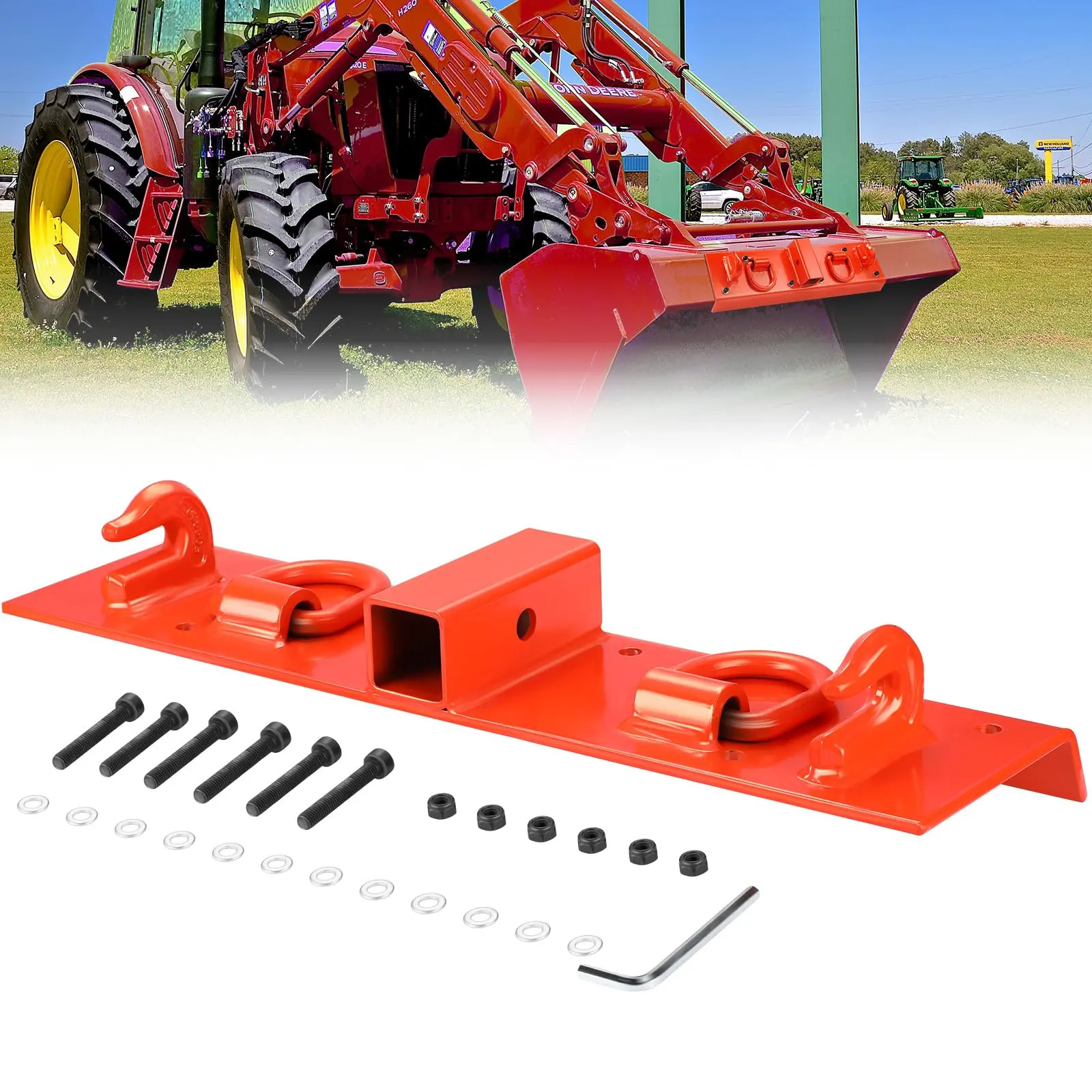 GARVEE Heavy-Duty Bolt-On Tractor Grab Hooks - Vehicle Accessories, 2" Receiver, Steel Plate Construction, Includes Bolts, Multi-Model Fit for John Deere 1025R/2320/2520/2720/2025R/2032R/2038R/3032E/4010/4100/4110/4115 (4100Z) for Load Hauling