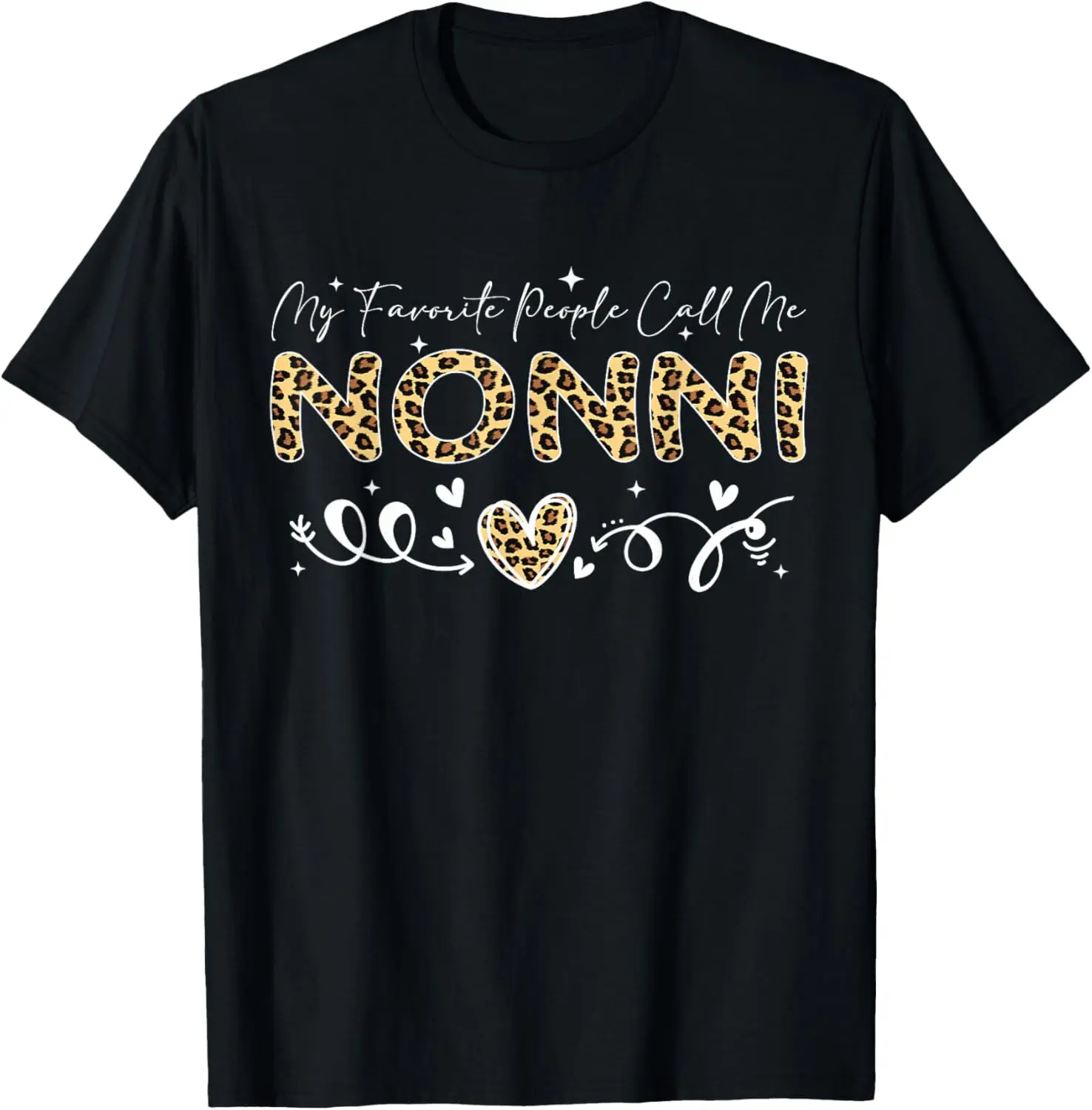 Women's 'Nonni' Leopard Print Graphic T-Shirt, Casual Short-Sleeve Tee in Soft 100% Cotton Fabric, Comfortable Lightweight Regular Fit