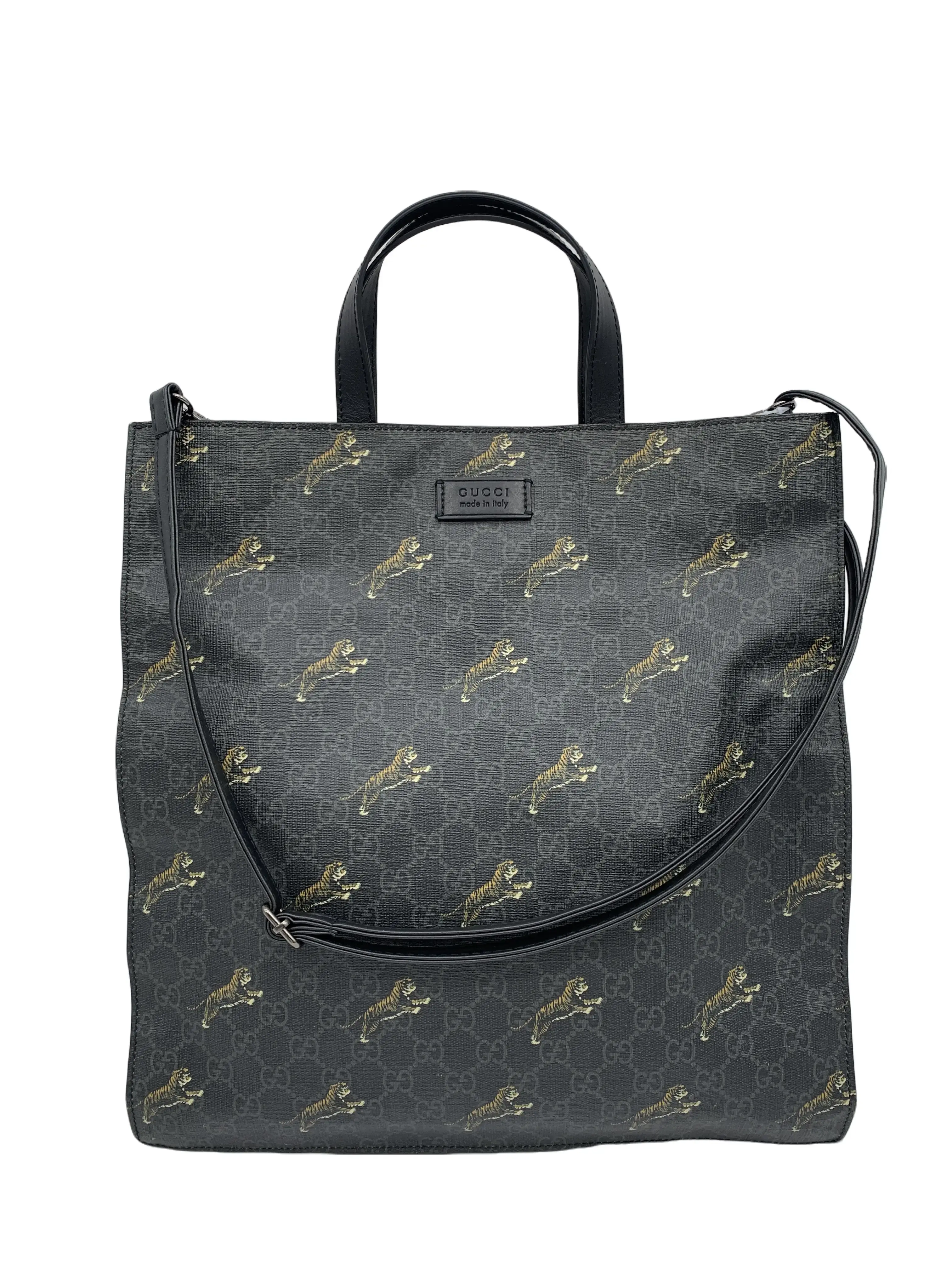 Pre-owned GUCCI Black Leather Graffiti Print Briefcase Handbag Crossbody Bag/WJ07708012/8012