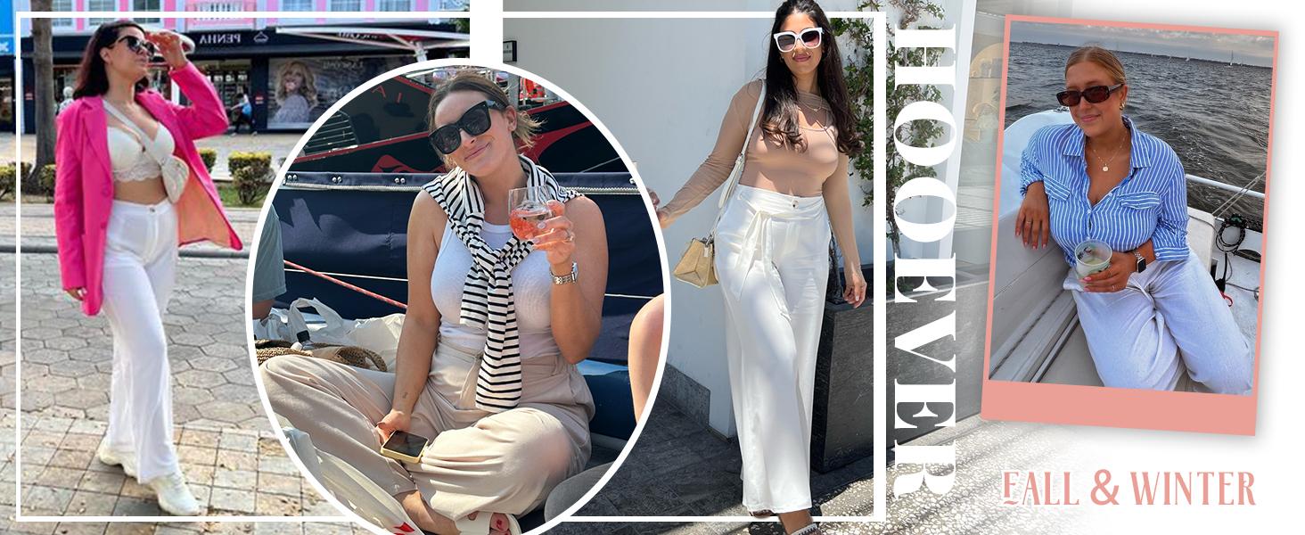 Tanming Women's High Waisted Wide Leg Linen Pants Casual Button Up Cotton Trousers for Summer Loose Comfy Beach Pants