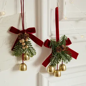 Christmas Door Hanging Car Decoration Christmas Tree Red Velvet Bow Bell Small Pendant Decoration Props