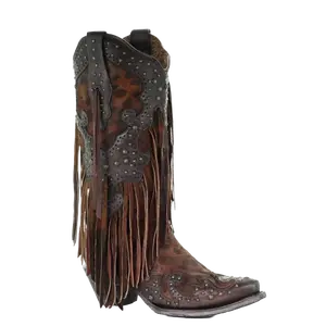 Corral Ladies Patricia Honey Goat Leopard Fringe & Studs Boots A3618
