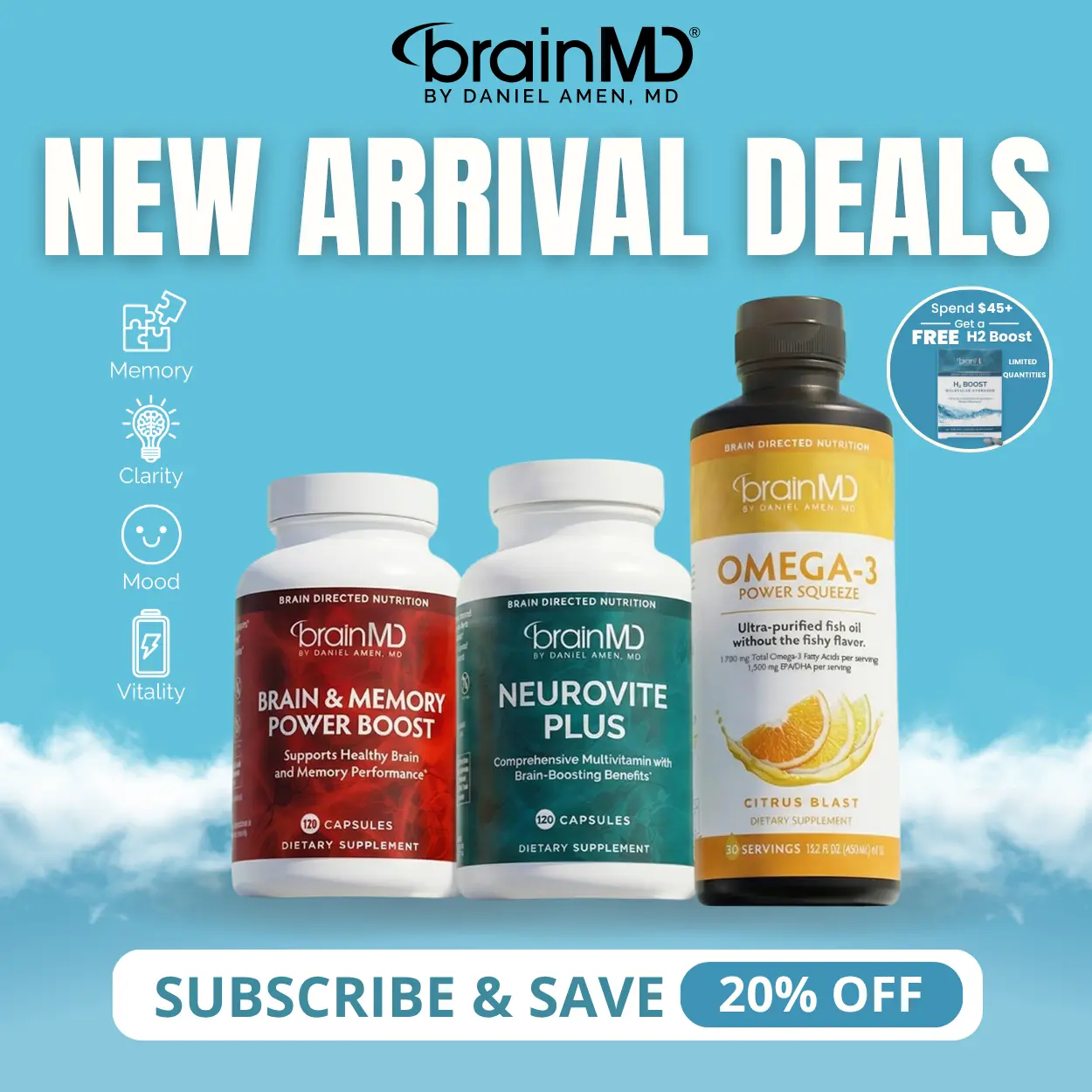 Daily Essentials with Squeeze | BrainMD | 3-in-1 Brain Health Bundle | Memory, Focus, Mood & Energy Support | Omega-3 + Multivitamin + Phosphatidylserine
