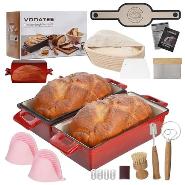2 in 1 Enameled Cast Iron Loaf Pan with Lid, 9×5 Inch Bread Baking Pans for Homemade Bread, Pre-Seasoned Loaf Pan Bread Pan with Sourdough Bread Baking Supplies (2 PCS) Oven