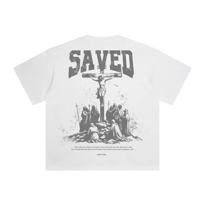 Faith Link Co. – Saved By Jesus T-Shirt – 100% Premium Cotton, Message-Driven and Scripture-Based Design (John 3:16) Big Love Menswear Set
