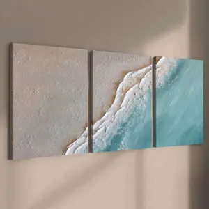 3 Counts Wooden Framed Canvas, Serene Beach And Ocean Waves Images, Exquisite Poster, Perfect Living Room Decoration, Modern Art, Fashion Family Poster, Wall Art Decoration, Odorless, Artwork