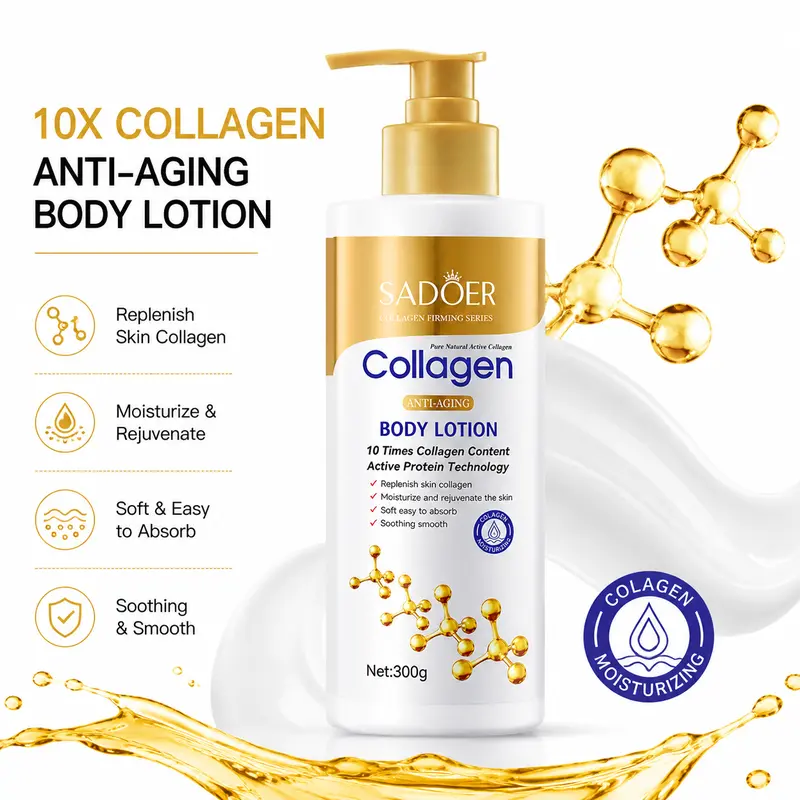 Collagen Anti-Aging Body Lotion - 10X Content 300g Daily Care, Collagen Moisturizing Hydrating Smooth Repair for Dry Skin Female Adults, No Harmful Additives Bath & Body Moisturizer
