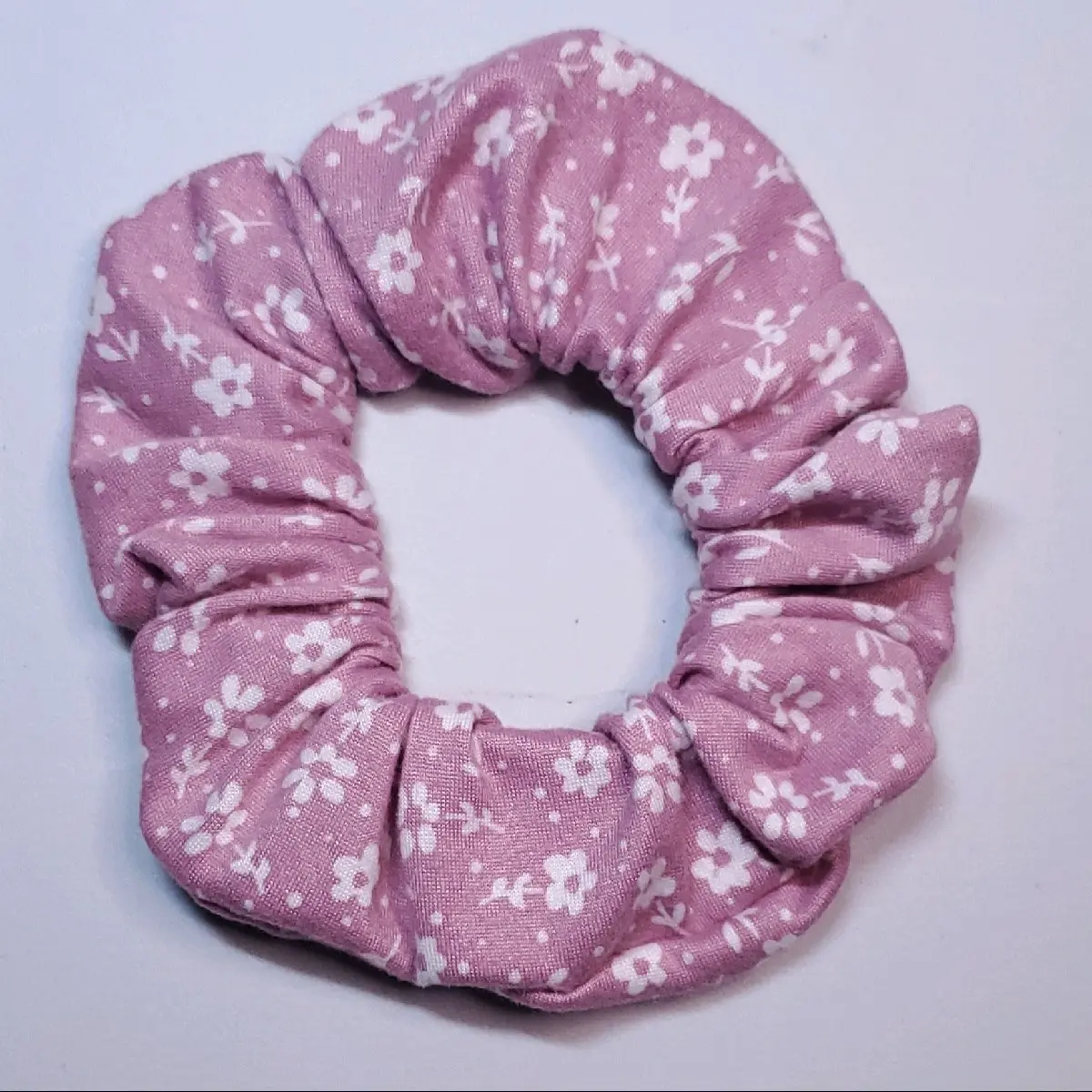 Florall Tiny White on Pink Scrunchie