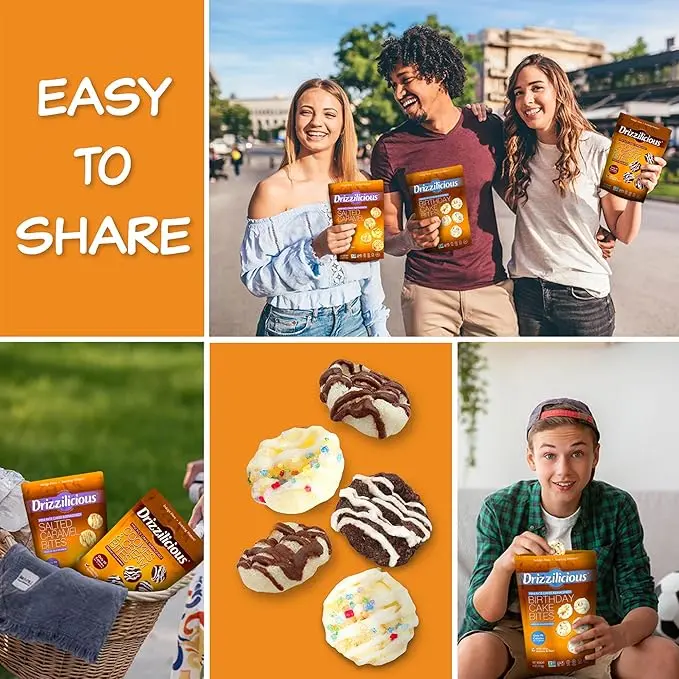 12 Pack - Drizzilicious Mini Rice Cakes Variety Pack [Cookies & Cream, Birthday Cake, S'mores] 0.74 oz Snack Packs Dessert