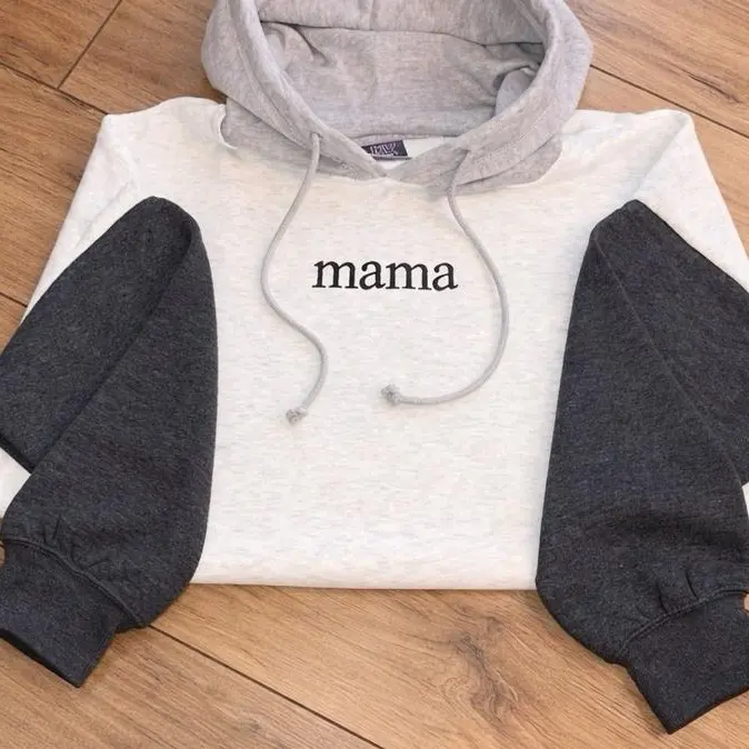 Mama Cropped Color Block Hoodie - Soft Cotton Blend, Stylish Design, Perfect for Casual Wear Womenswear Everyday
