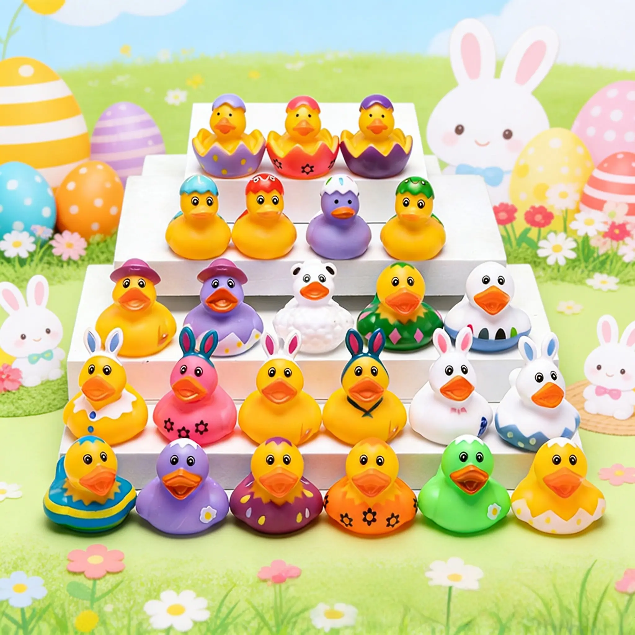 20-Piece Colorful Easter Rubber Duck Set | Random Surprise Bath Toys, Bath Time, Perfect Kids Easter Gift & Basket Stuffers, party favors for kids, Baby Shower