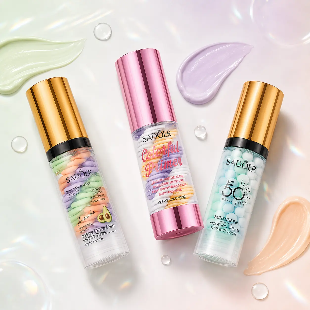 SADOER 3-in-1 Color Correcting Face Primer Collection | Green, Avocado & Colorful Makeup Base, Hydrating Tone Corrector, Pore-Blurring Oil Control Primer, SPF 50+ Option for Radiant-Looking Skin
