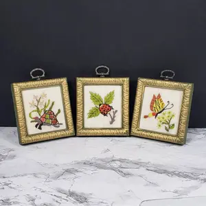 Handmade Framed Small Needlepoints Three Vintage