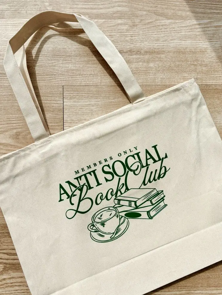 Canvas- Anti Social Book Club Tote | Bookish | Booktok | Book Lover Gift Weekend Bag | Work Bag | Reusable Tote | College Bag