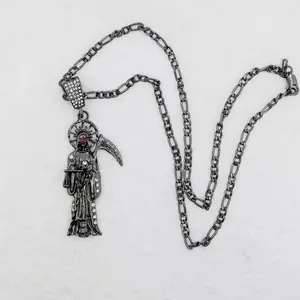 Santa Muerte Necklace Figaro Chain Santisma Muerte Pendant/Charm St. Jude Men's Women's Necklace