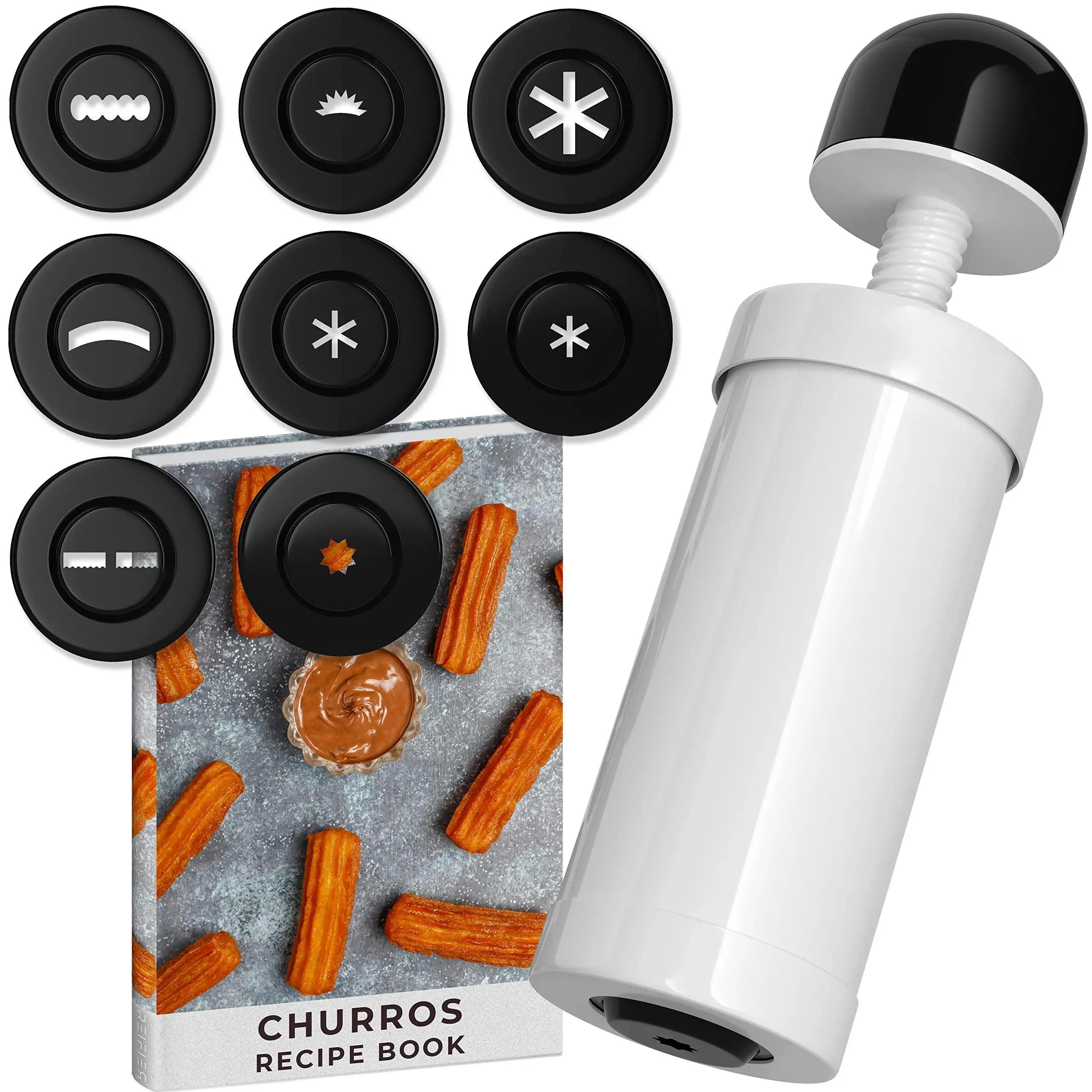 Churrera Churro Maker Machine - Free Recipe Ebook Included 8 Interchangeable Discs Churros Cookie