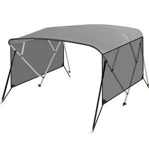 GAOMON 4 Bow Bimini Tops for Boat, 8'L*54" H*73"-78" W Boat Canopy with Zippered Light Transmission Side Curtains, Pu Coating Canvas, 1" Aluminum Frame, Include 2 Straps, 2 Stable Rear Support Pole
