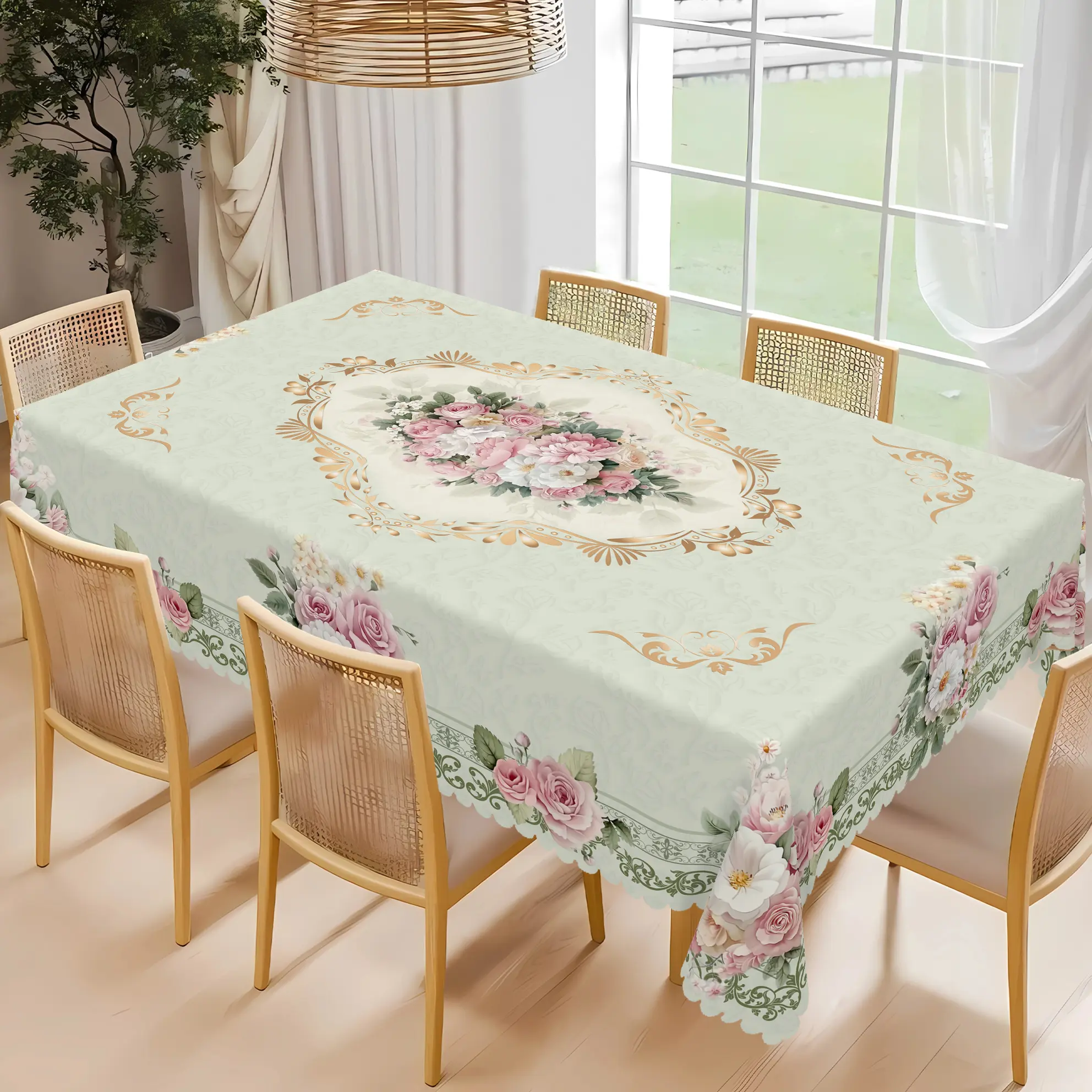 BLIOWL Pink Floral Polyester Tablecloth - Waterproof, Wrinkle-Resistant, Stain-Resistant, Washable Home & Festive Decor for Garden Dining Table, Outdoor Picnic Table (1pc, Rectangle)