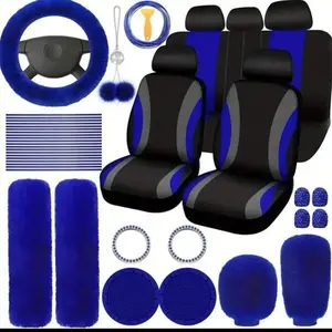 Car Interior Decorative Accessories, Car Seat Decoration Accessories, Universal Plush Steering Wheel Protective Cover Kit, Car Interior Seat Set, Automotive Accessories, Teen Girl Gifts, Decorative