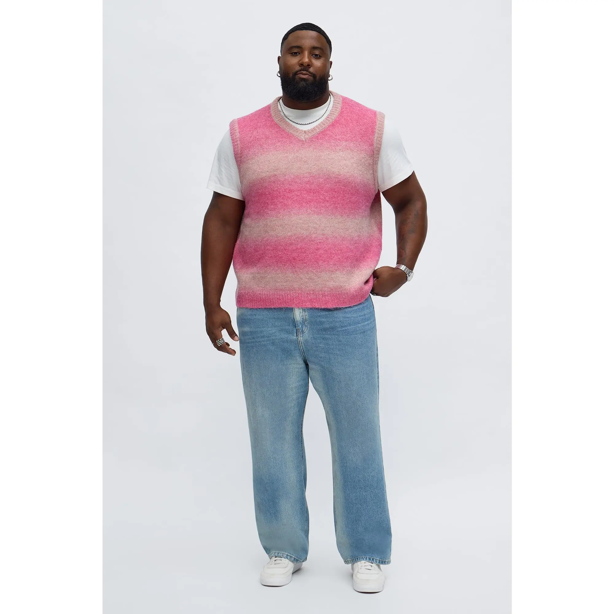 Gradient Sweater Knit Vest - Pink/combo - TikTok Shop